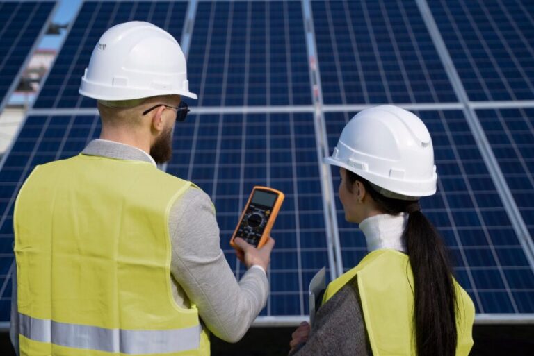 tecnicos analisando placas de energia